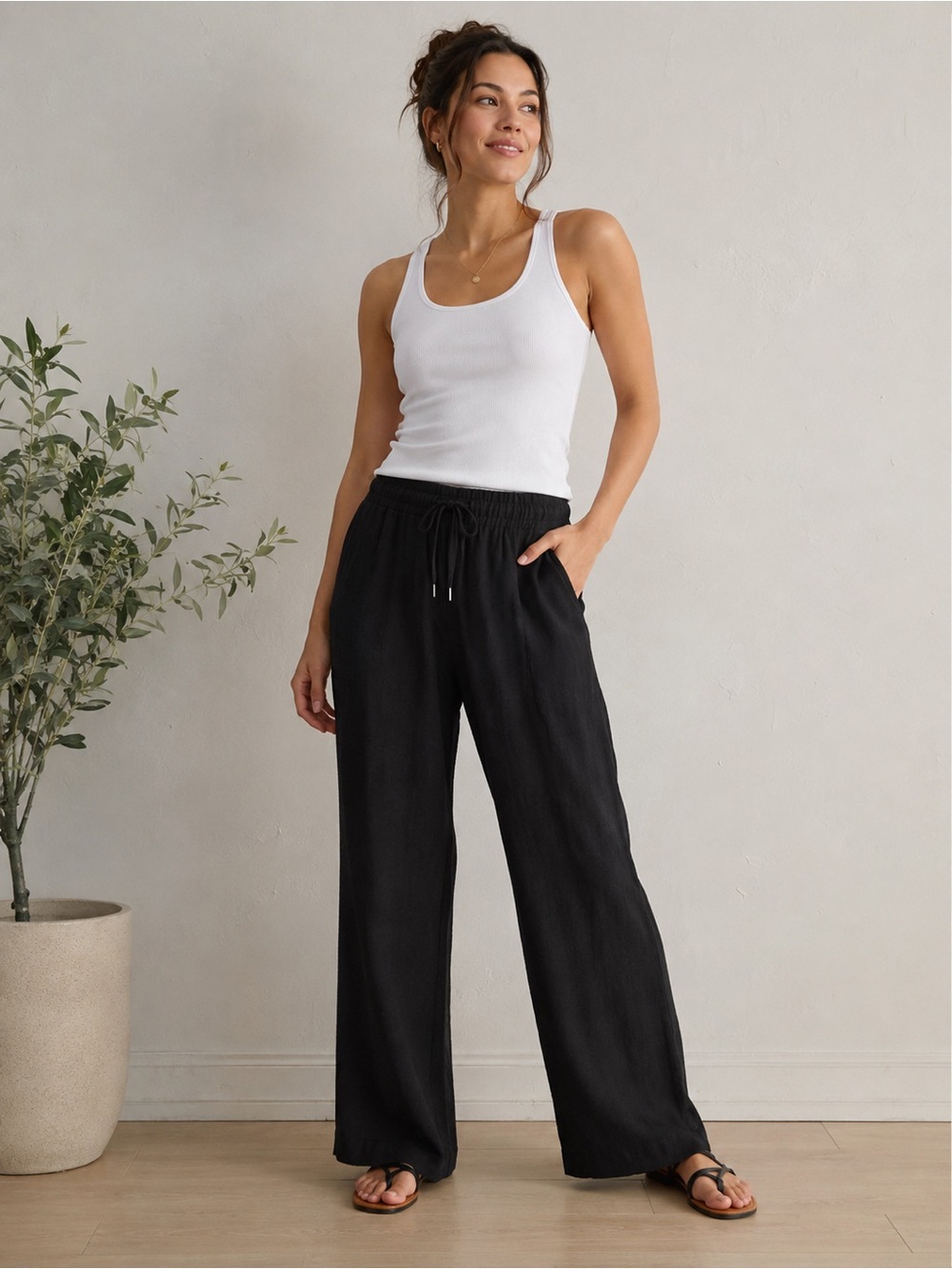 Athleta Black Wide-Leg Drawstring Pants